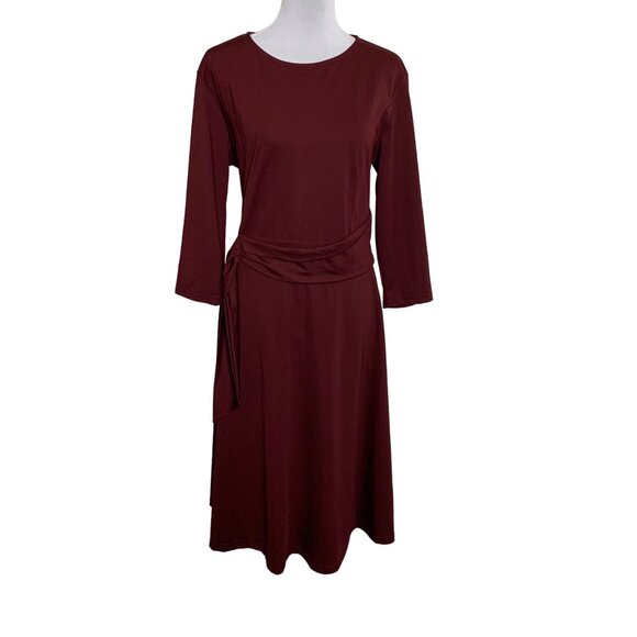 Fentar Empire Waist Drape Tie Dress Plus Sz 2XL Maroon Midi Flattering 3/4 Sleev - Picture 13 of 14